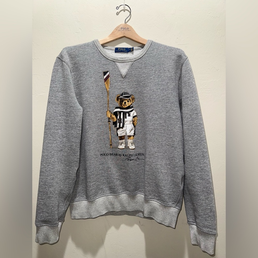 Ralph Lauren Gray Crewneck Sweater with Bear Design